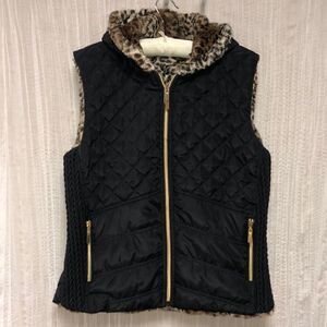 1826 Jeans L Black Brown Faux Fur Lined Quilted Full Zip Reversible Hooded Vest